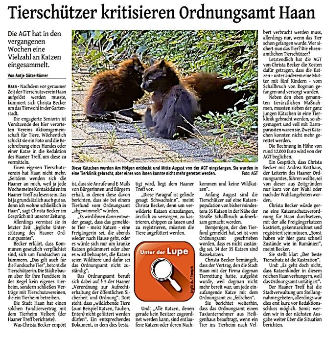 Tierschützer kritisieren OA Haan